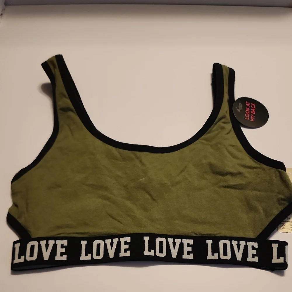 Nobo Olive Green Sports Bra with Love Black Trim